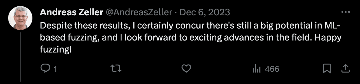 Professor Andreas Zeller's response to Dongdong She on Twitter