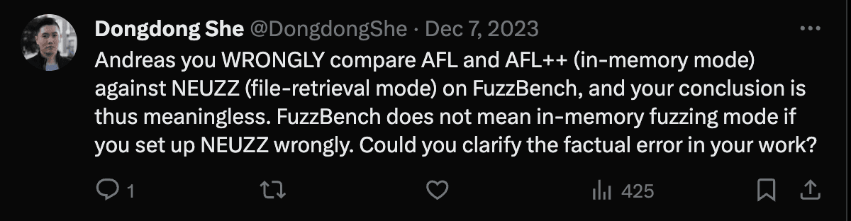 Dongdong She questioning reproduction results on Twitter